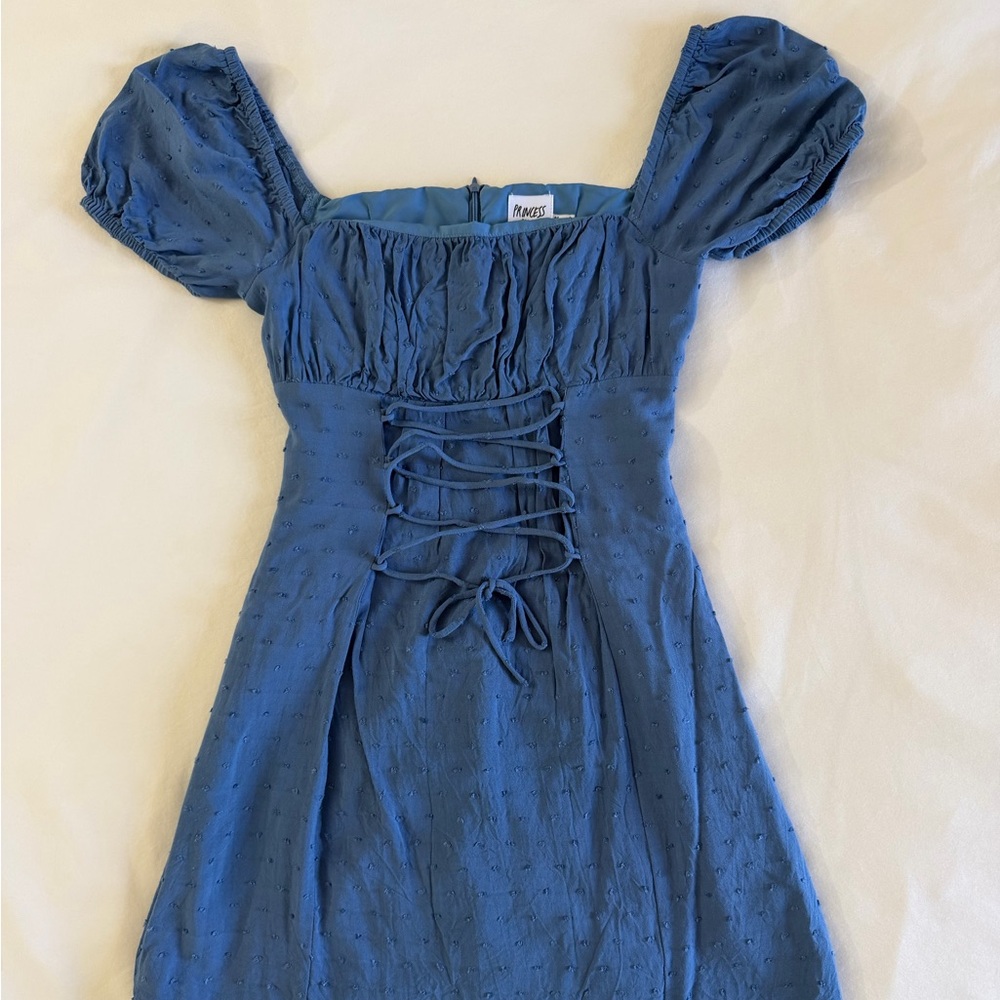 Princess Polly Blue Textured mini dress with corset back 
Size US2